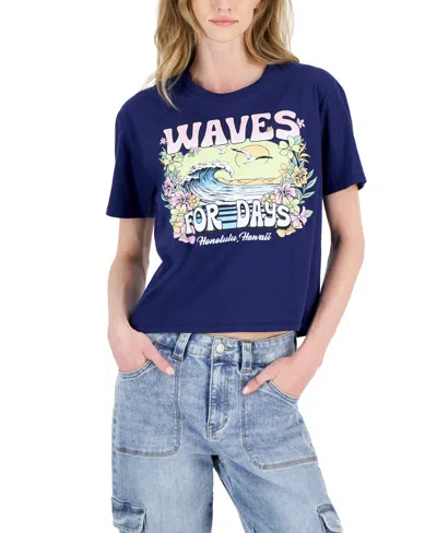 Shop Rebellious One Juniors' Waves For Days Graphic T-shirt In Twilight Blue