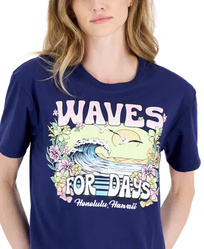 Shop Rebellious One Juniors' Waves For Days Graphic T-shirt In Twilight Blue