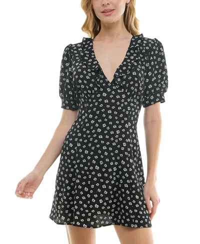 Shop B Darlin Juniors' Ruffled Short-sleeve A-line Dress In Black,white