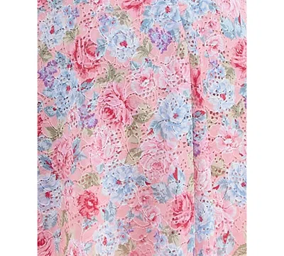 Shop City Studios Juniors' Floral-print Pointelle Tie-waist Skater Dress In Blush,blue