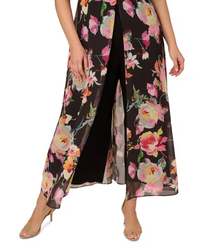 Shop Adrianna Papell Women's Floral-print Jumpsuit In Black Multi