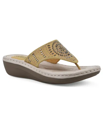 Cliffs By White Mountain Cienna Thong Sandal In Marigold Fabric- Textile