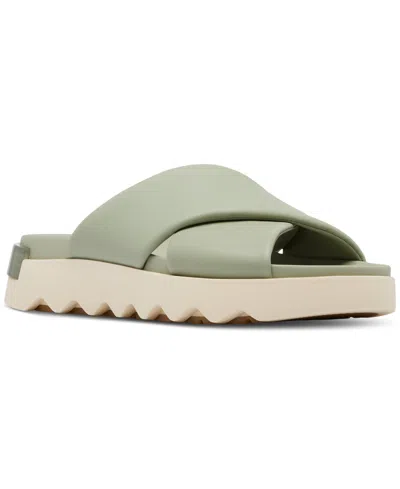 Shop Sorel Viibe Crisscross Slide Sandals In Safari,honey White
