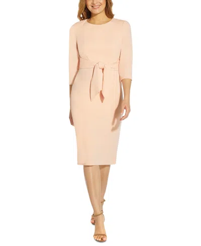 Shop Adrianna Papell Women's Tie-front 3/4-sleeve Crepe Knit Dress In Blush