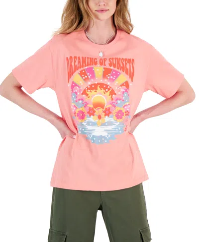 Shop Rebellious One Juniors' Sunset Dreams Cotton Graphic T-shirt In Calypso Coral
