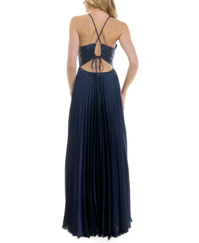 Shop B Darlin Juniors' Sleeveless Pleated Open-back Gown In Navy