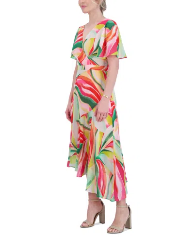 Shop Jessica Howard Petite Printed Asymmetrical-hem Midi Dress In Multi