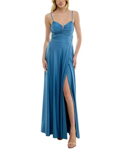 Shop B Darlin Juniors' Sleeveless V-neck Jersey Gown In Dark Blue