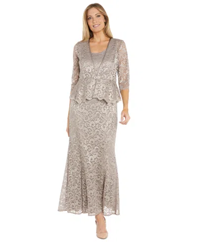 Shop R & M Richards Plus Size Metallic Lace Jacket And Dress In Champagne