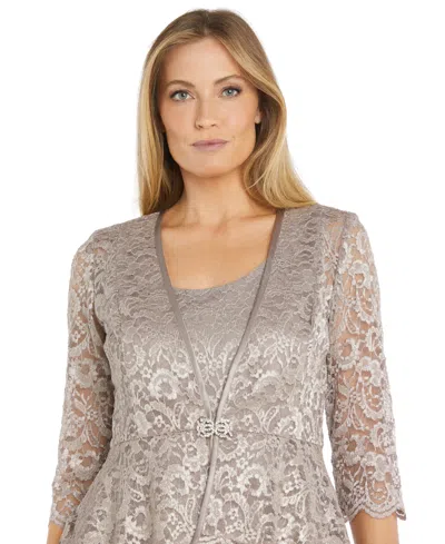Shop R & M Richards Plus Size Metallic Lace Jacket And Dress In Champagne