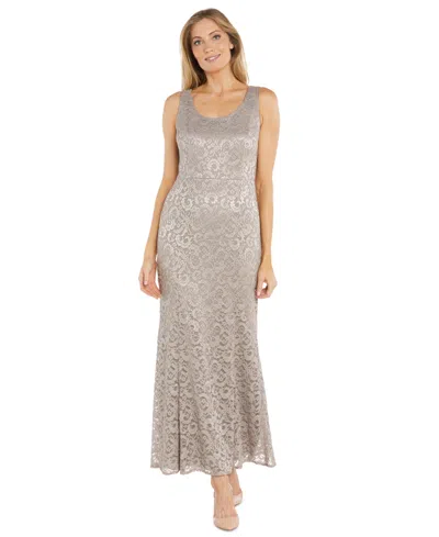 R & M Richards Plus Size Metallic Lace Jacket And Dress In Champagne