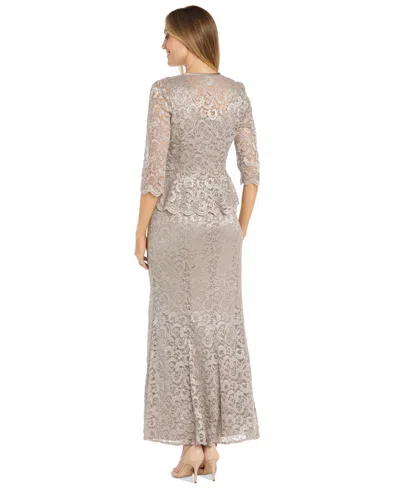 Shop R & M Richards Plus Size Metallic Lace Jacket And Dress In Champagne