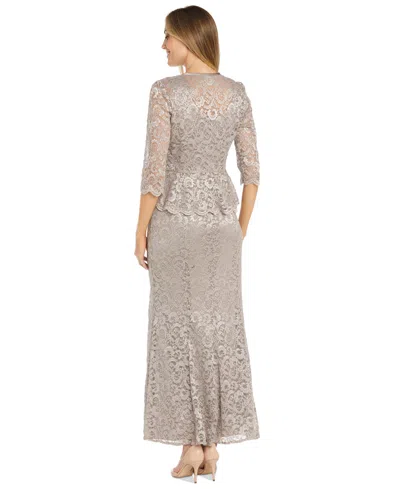 R & M Richards Plus Size Metallic Lace Jacket And Dress In Champagne
