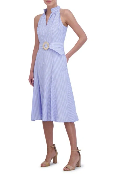 Shop Eliza J Stripe Sleeveless Cotton Shirtdress In Blue White