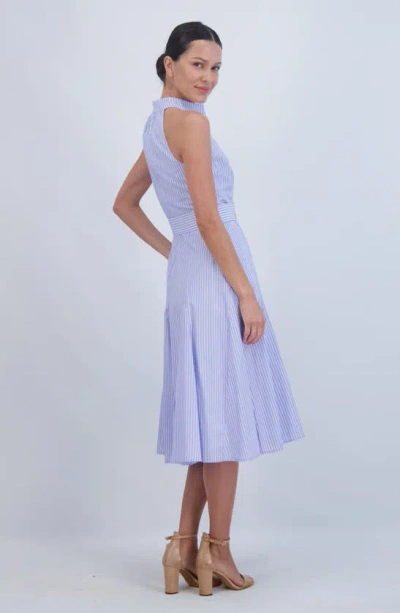 Shop Eliza J Stripe Sleeveless Cotton Shirtdress In Blue White