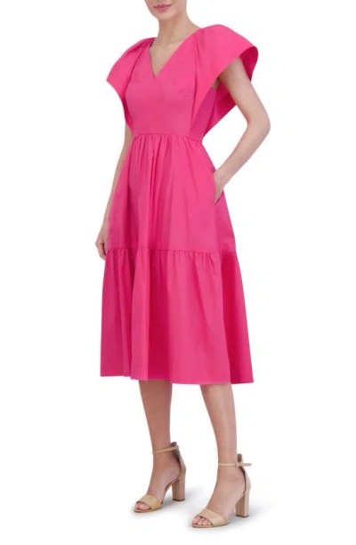 Shop Vince Camuto Flutter Sleeve Cotton Midi Dress In Pink