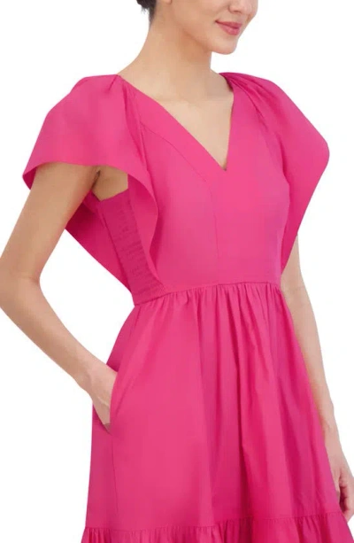 Shop Vince Camuto Flutter Sleeve Cotton Midi Dress In Pink