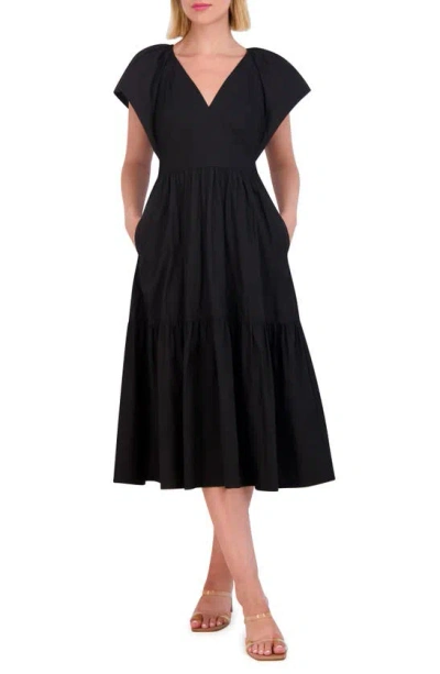 Shop Vince Camuto Flutter Sleeve Cotton Midi Dress In Black