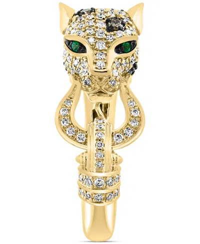 Effy Collection Effy Multicolor Diamond (3/4 Ct. T.w.) & Emerald Accent Panther Head Statement Ring In Yellow Gol