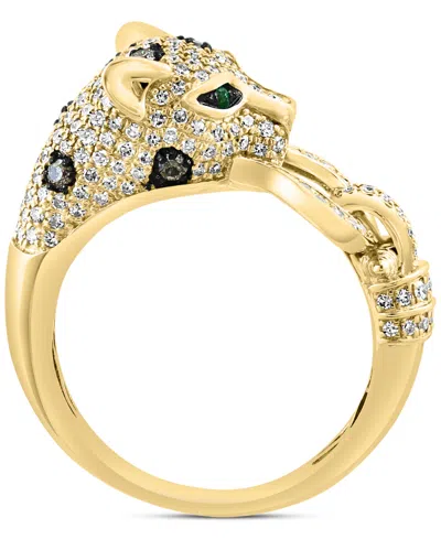 Effy Collection Effy Multicolor Diamond (3/4 Ct. T.w.) & Emerald Accent Panther Head Statement Ring In Yellow Gol