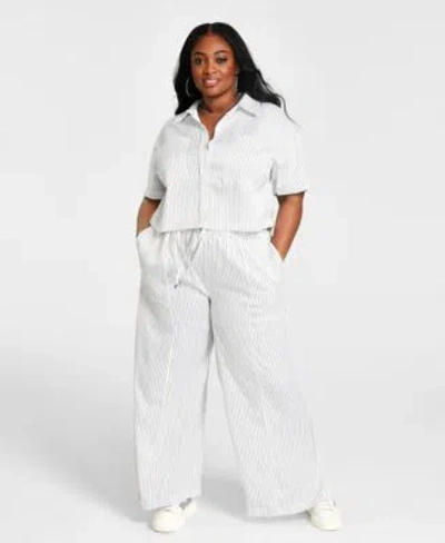 Shop Nina Parker Trendy Plus Size Cropped Shirt Wide Leg Pants In Mixed Multi Leopard