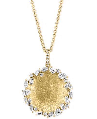 Shop Effy Collection Effy Diamond Mixed Cut Textured Disc 18" Pendant Necklace (5/8 Ct. T.w.) In 14k Gold In Yellow Gol