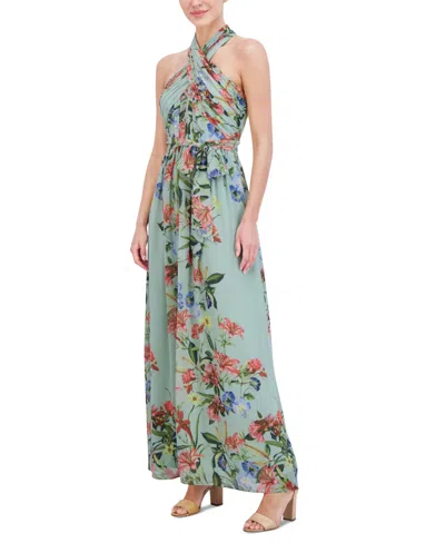 Shop Eliza J Women's Floral-print Halter Maxi Dress In Mint