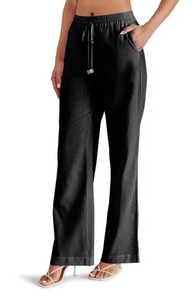Steve Madden Venetia Linen Blend Drawstring Pants In Black