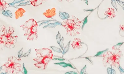 Shop Popatu Cherry Floral Print Flutter Sleeve Dress In Ivory Multi