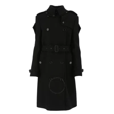 Shop Burberry Black Cashmere Wool Blend Panel Detail Trench Coat