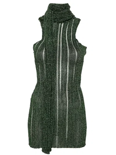 Shop Aya Muse Green Luwu Lurex-detail Mini Dress