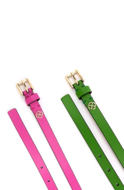 Shop Kate Spade 2-pack Basic And Bow Belts In Ks Green / Rhodedendron