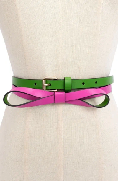 Shop Kate Spade 2-pack Basic And Bow Belts In Ks Green / Rhodedendron