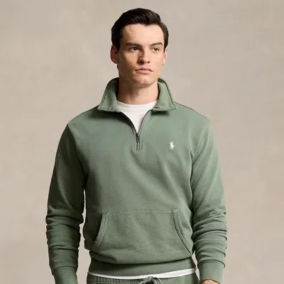 Shop Ralph Lauren Loopback Fleece Quarter-zip Sweatshirt In Cargo Green