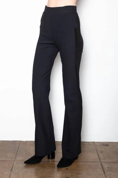 Shop Elaine Kim Tech Stretch Pants With Velvet Stripe In Black In Blue