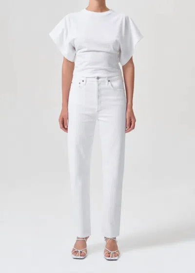 Shop Agolde High Rise Stovepipe Denim Pants In Cake In White