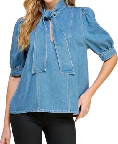 Shop Tcec Bow Neck Shirt In Denim In Blue