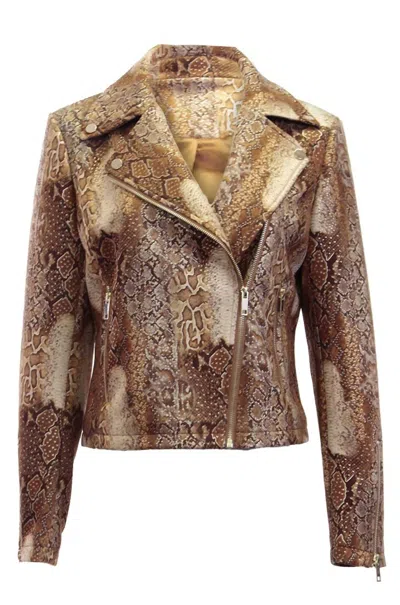 Shop Dolce Cabo Soft Snake Motto Jacket In Brown In Gold