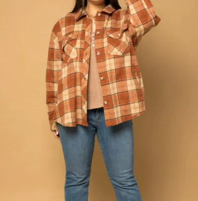 Shop Gilli Plus Long Sleeve Front Pocket Plaid Shacket In Rust In Brown