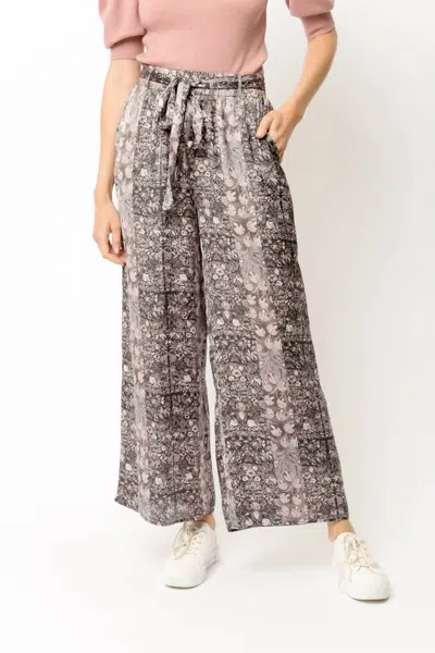 Shop Mystree Floral Print Satin Wide Leg Pants In Charcoal In Silver