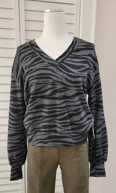 Shop Fifteen Twenty V Neck Sweatshirt In Grey & Black Zebra