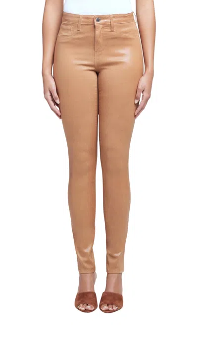 Shop L Agence Marguerite Skinny Jeans In Hazelnut Coated In Brown
