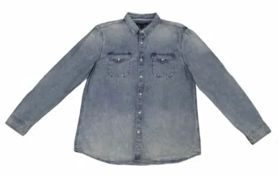 Shop John Varvatos Men's Marshall Western Snap Shirt In Light Blue In Grey