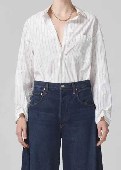 Shop Citizens Of Humanity Kayla Shirt In Bitter Chocolate Stripe In White