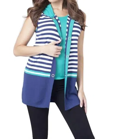 Shop Angel Striped Hooded Vest In White/navy In Blue