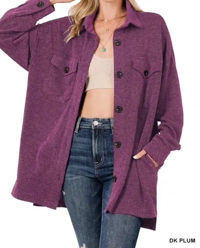 Shop Zenana Kendall Oversized Shacket In Dark Plum In Purple