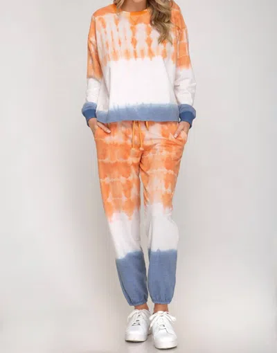 Shop She + Sky Vibrant Jogger Top In Tie Dye In Orange
