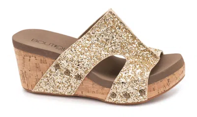 Shop Corkys Footwear Oasis Wedge Shoe In Gold Glitter
