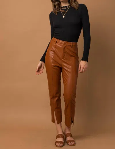 Shop Gilli High Waisted Split Hem Vegan Leather Pants In Copper In Brown
