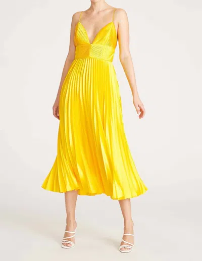 Shop Amur Viv Pleated Dress In Yellow Tang